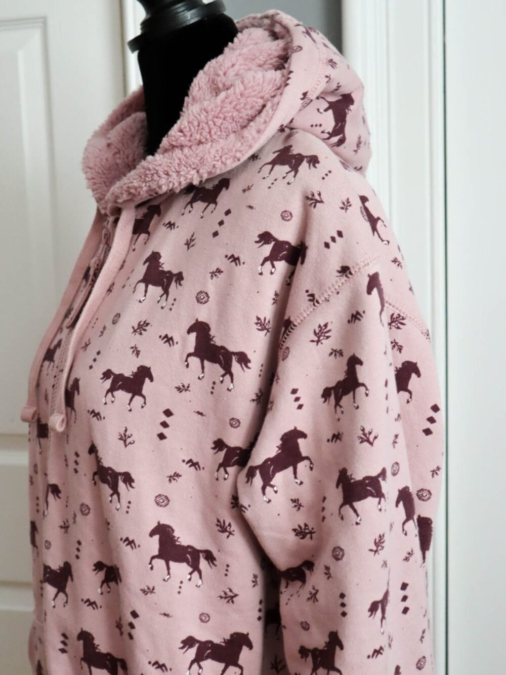 Blue Mountain Full Zip Fleece Lined Hoodie Sweatshirt Pink Horse Pattern Sz 2x - Picture 7 of 10